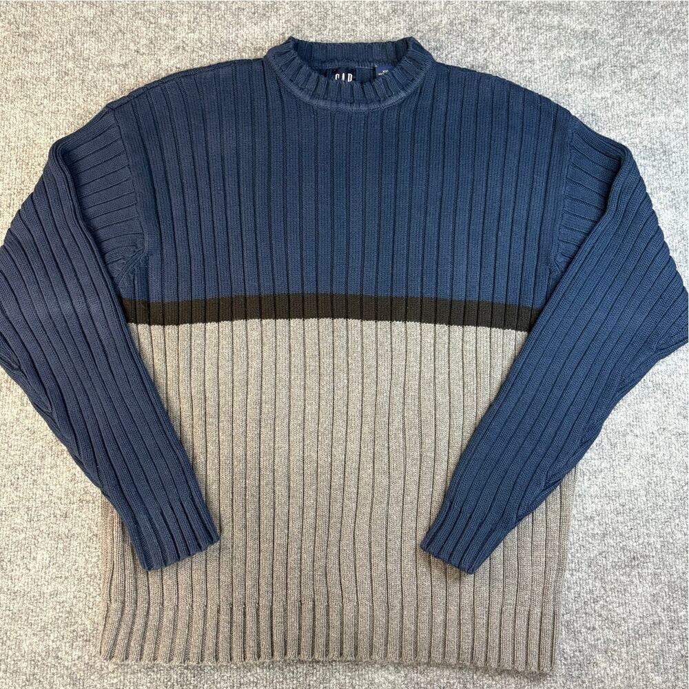GAP Vintage Heavy Ribbed 100% Cotton Roll / Mock Turtleneck Sweater Blue Sz XXL